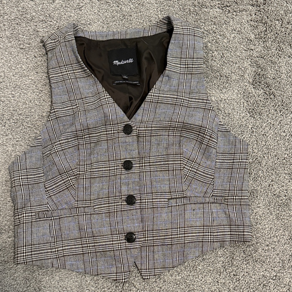 Madewell Black and Gray Plaid Vest